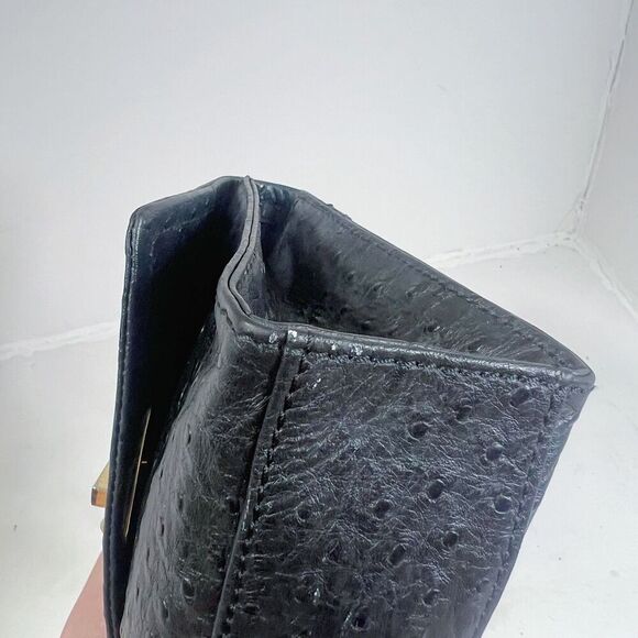 Vintage Tocco Toscano Black Ostrich Leather Structured Crossbody Bag Gold Chain - Picture 9 of 11